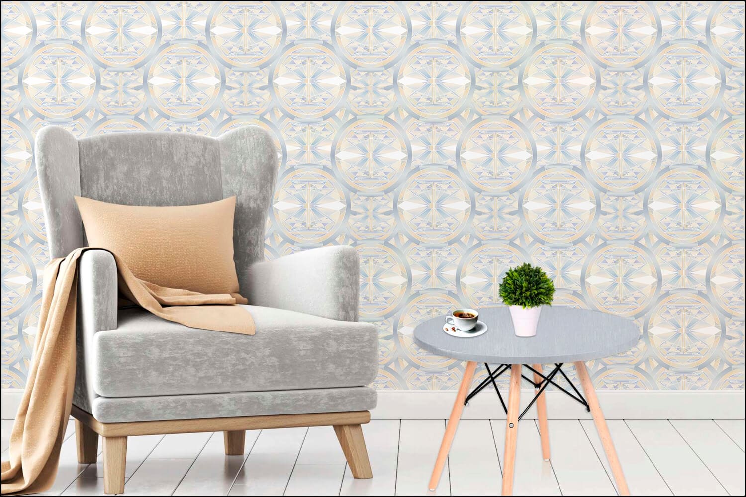 Серые геометрические обои круги купить за 450 руб.кв.м. в дизайн-студии ...