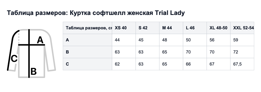 Таблица размеров