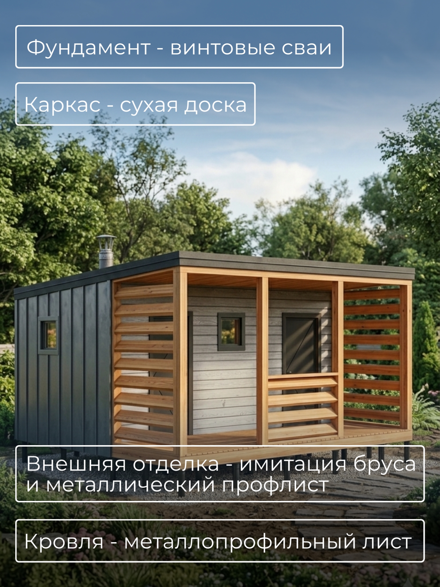 Проект бани с навесом 3х6м / Баня/ Карка — фото 4