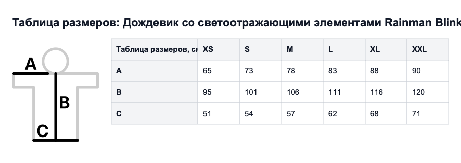 Таблица размеров