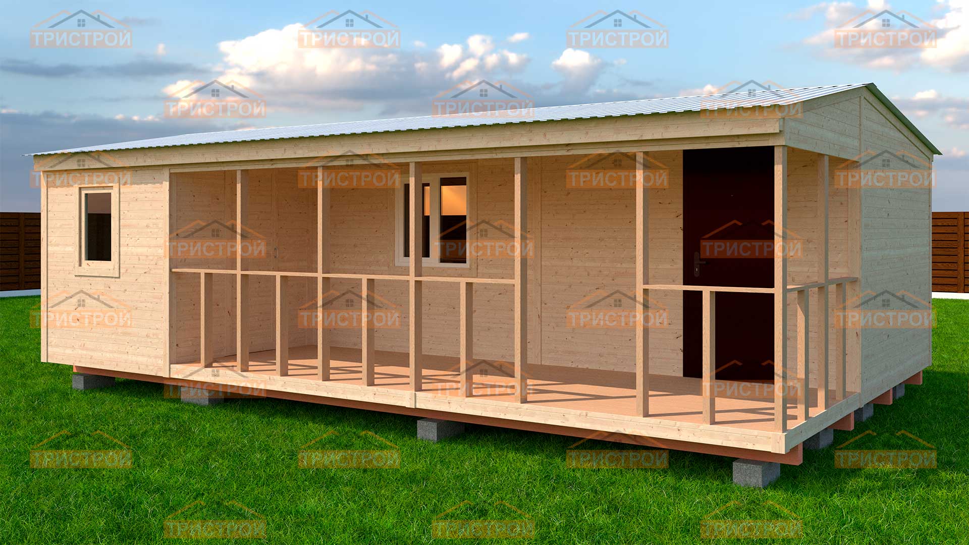 Бытовка 6х3 с верандой 6х2 и хозблоком 5х2 под общей крышей