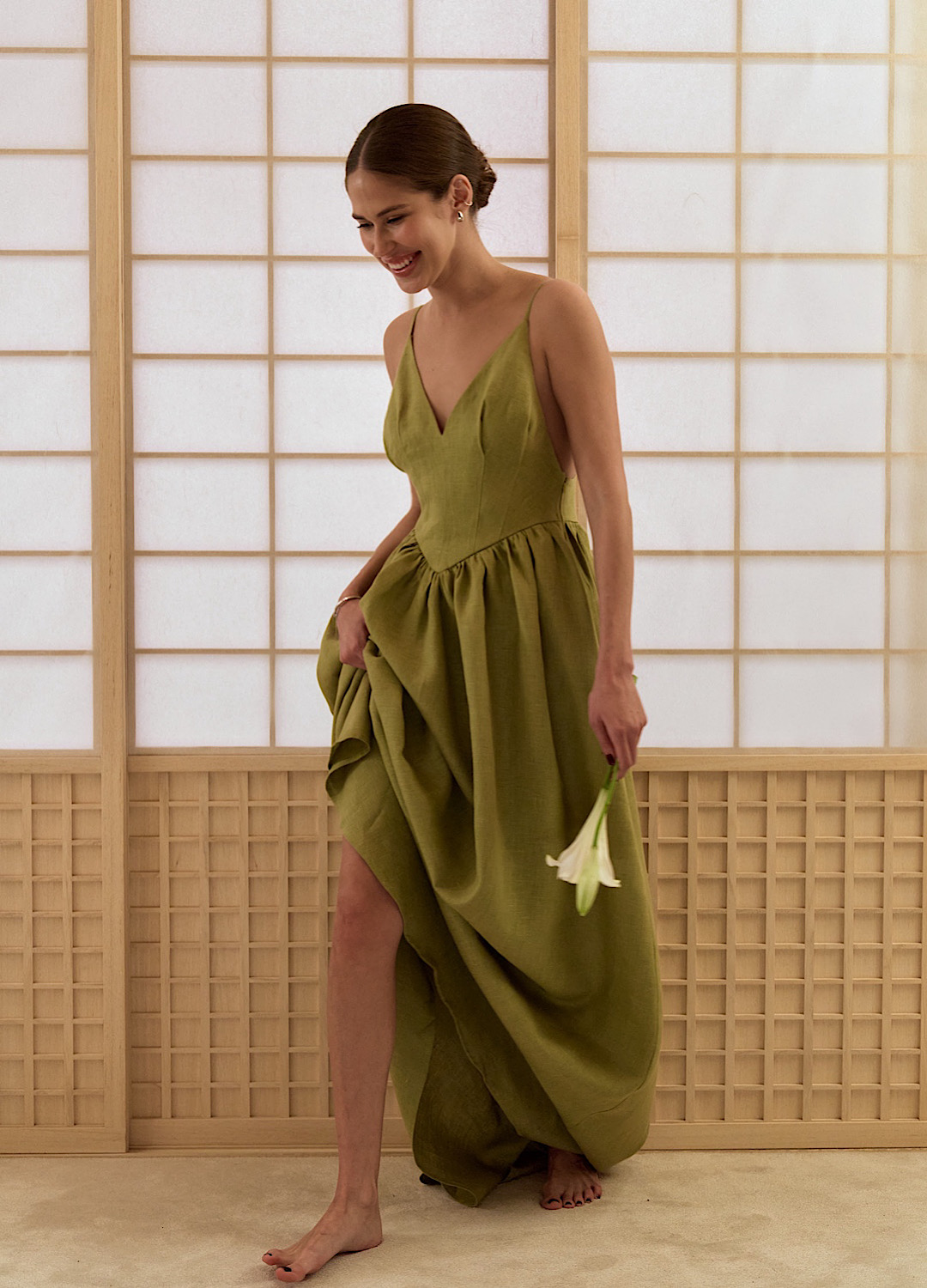 

Платье Teresa изо льна - Зелёное, Olive;зелёный