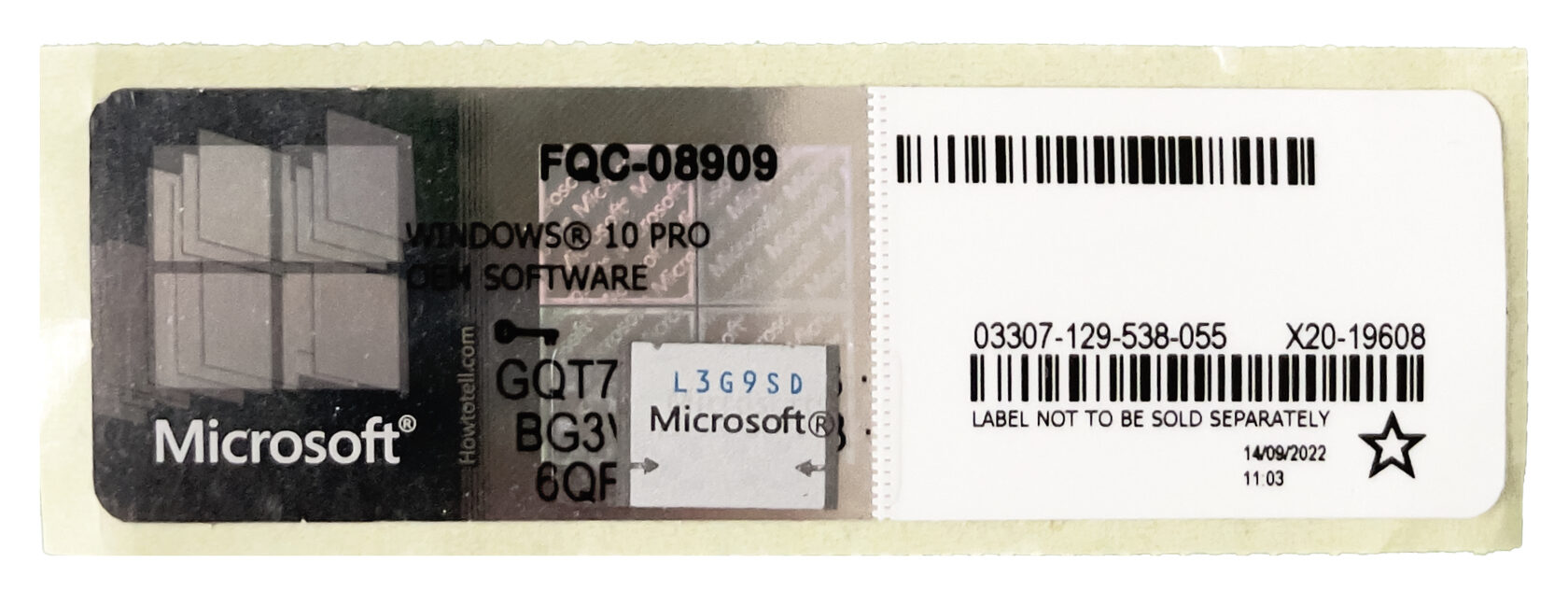 Fqc 08909. Certificate of authenticity of product Key. Microsoft FQC-08909.