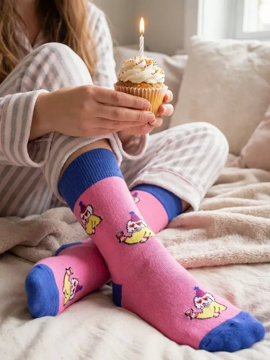 Розовые носки Babushka Socks с принтом собаки и бокала