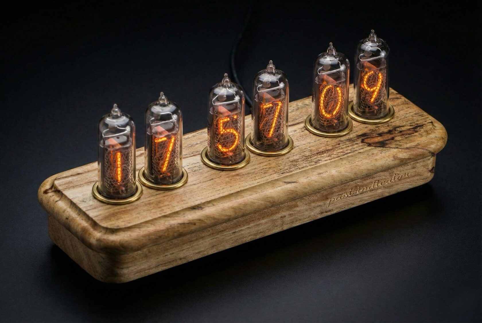 Vostok-4 Black: Spalted Elm nixie clock, view 2