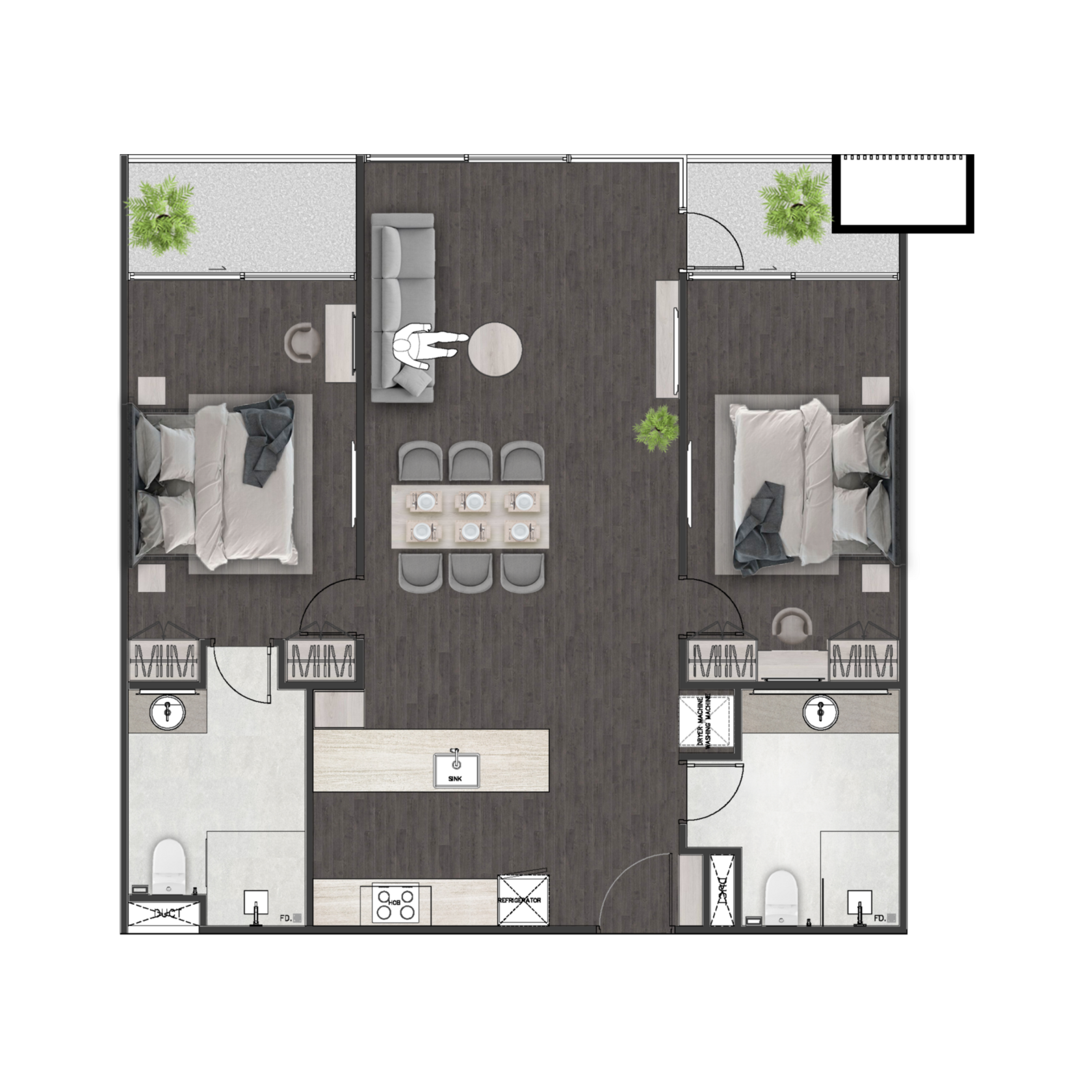Unit 1703 — 2 Bed · 99 m²