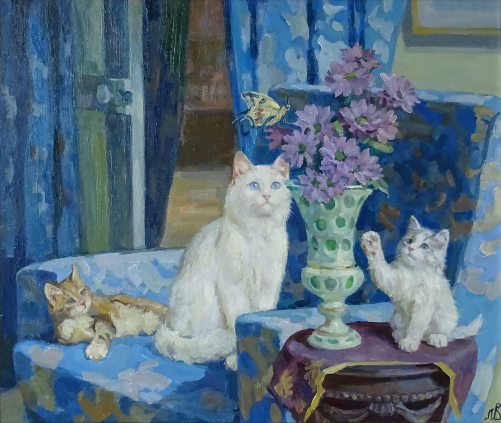 Картина «Коты и хризантемы» - Новосадюк Святослав