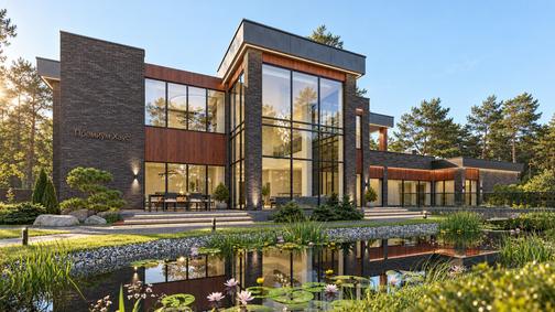 Современный дом с плоской кровлей Лисий Нос — проект, 530 м² — Визуализации дома, фото 1 — Премиум Хаус