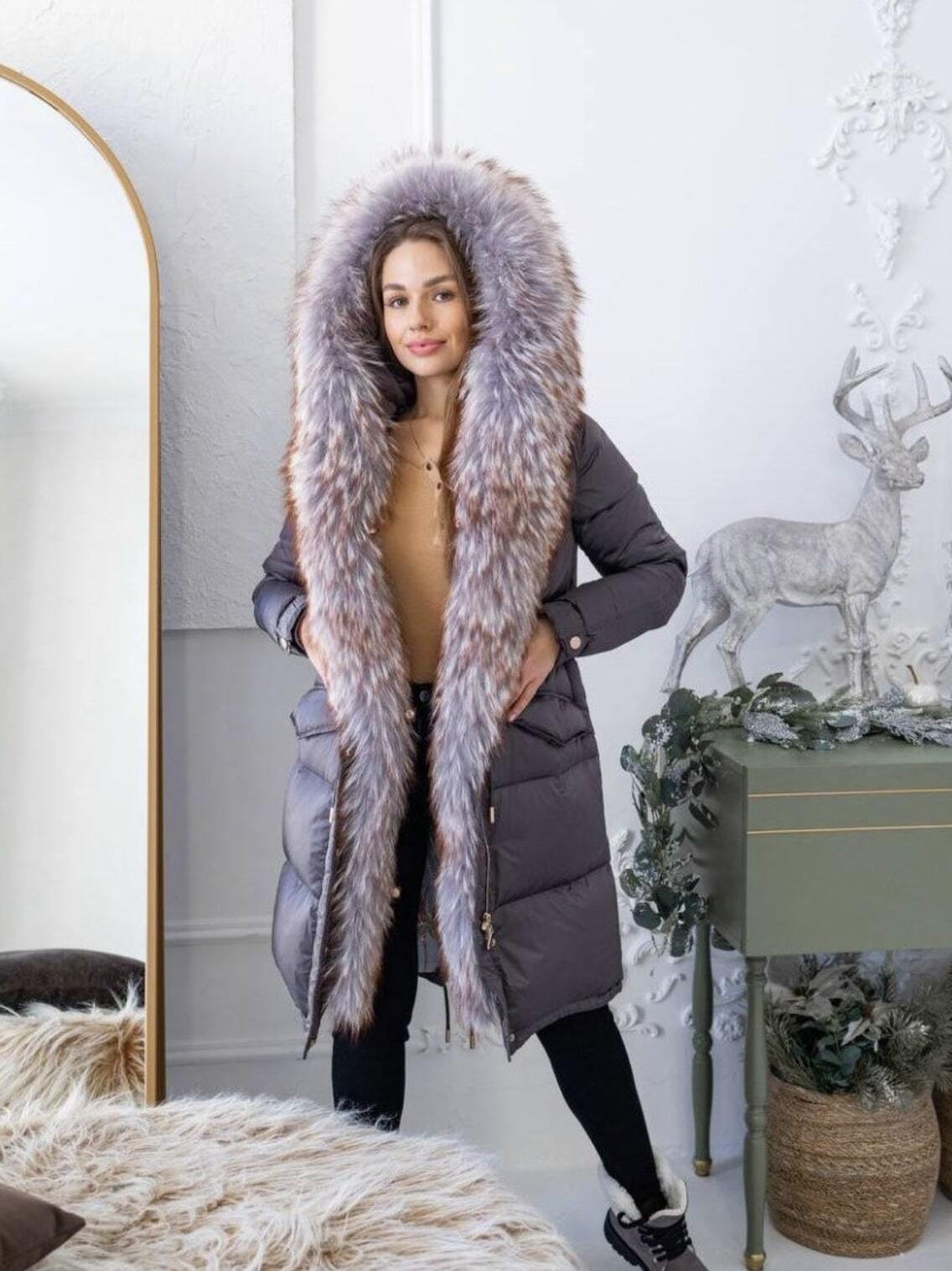 Женский зимний пуховик 90 см с мехом (капучино) арт. N12 купить в СПБ ...