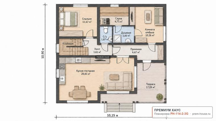 Планировка 1 этажа дома Премиум Хаус - Журавли к-250, 114 м²— Премиум Хаус