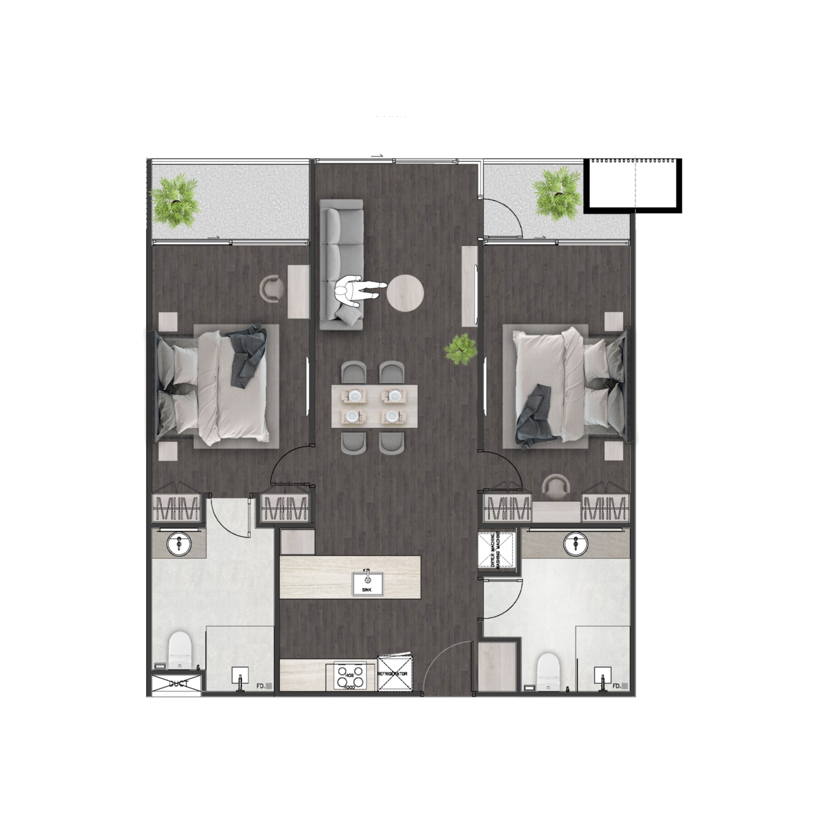 Unit 3706 — 2 Bed · 89.1 m²