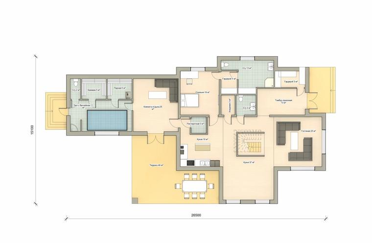 Планировка 1 этажа дома Классика К2-343 с бассейном, 343 м²— Премиум Хаус