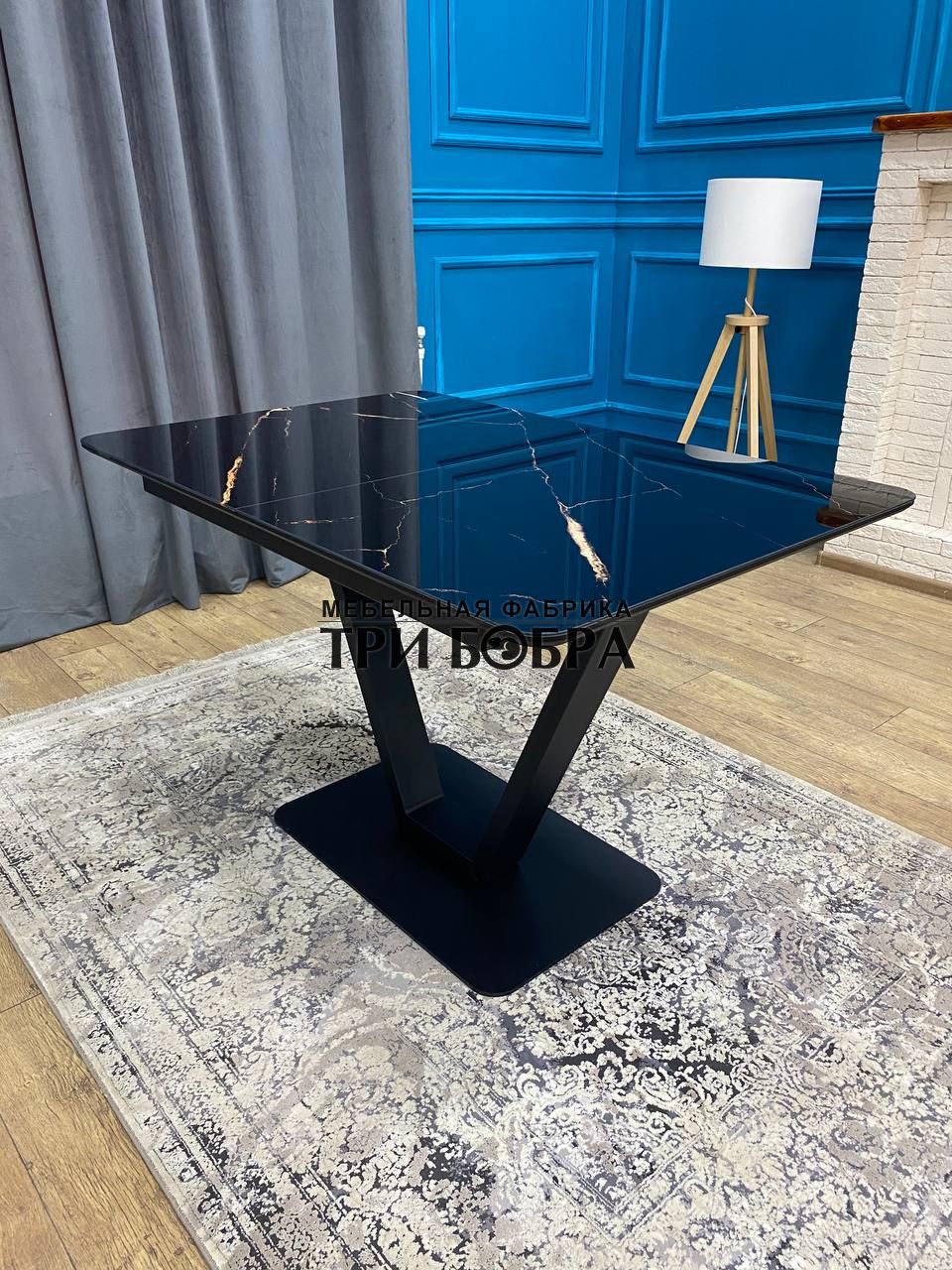 Кухонный раздвижной стол "Леон", черный мрамор