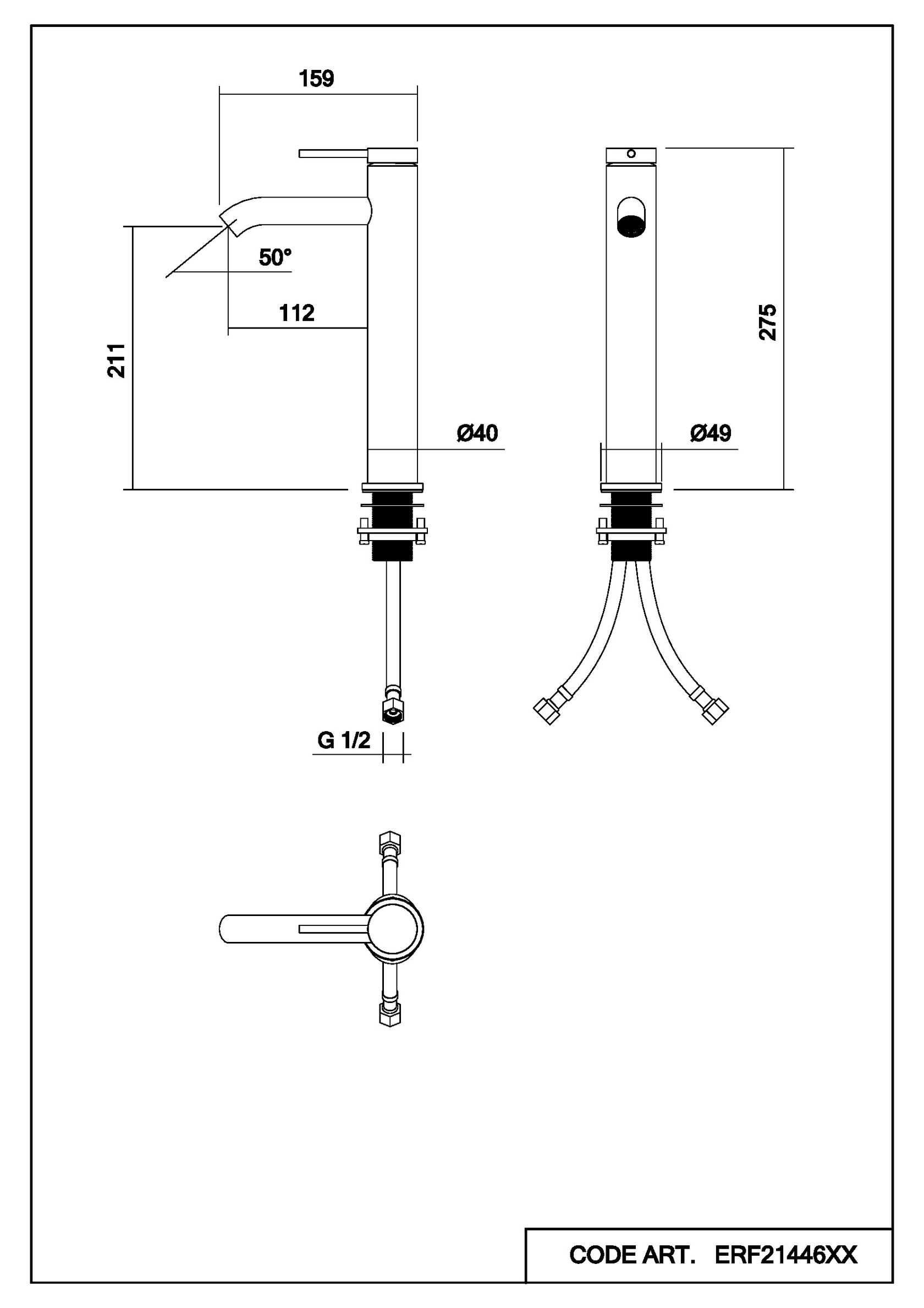 Cмеситель на столешницу Fluida высокий схема