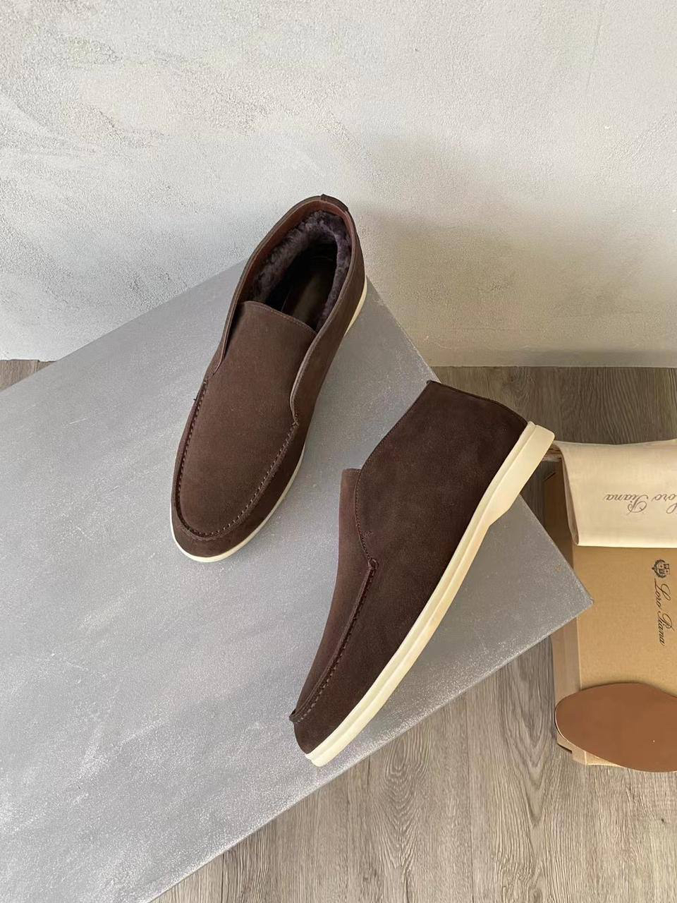 Полуботинки мужские замшевые Loro Piana с мехом коричневые