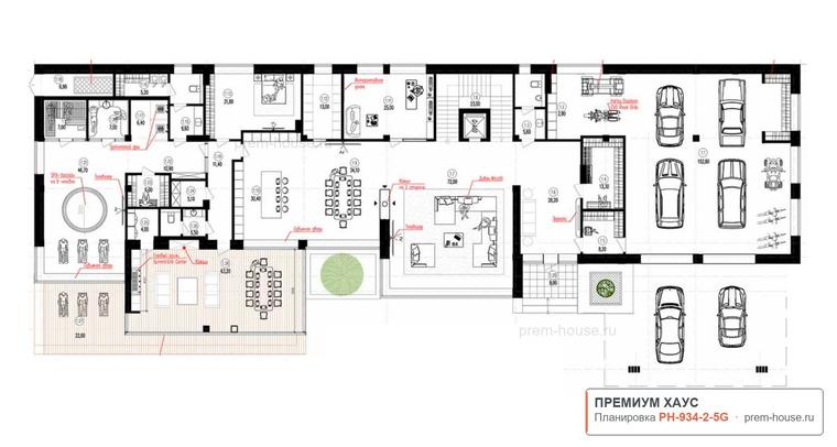 Планировка 1 этажа дома Англия КВ-1050, 934 м²— Премиум Хаус