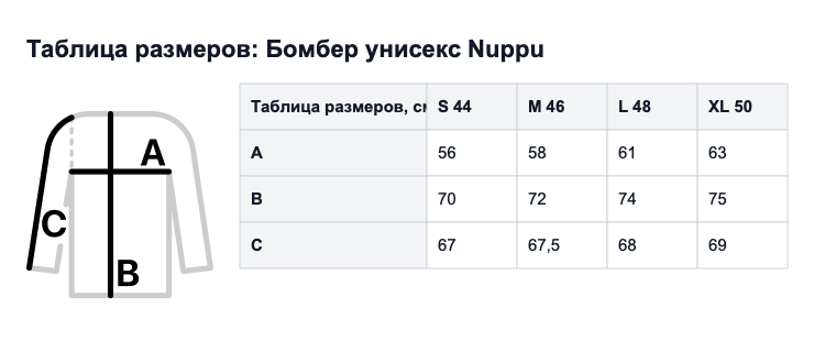 Таблица размеров