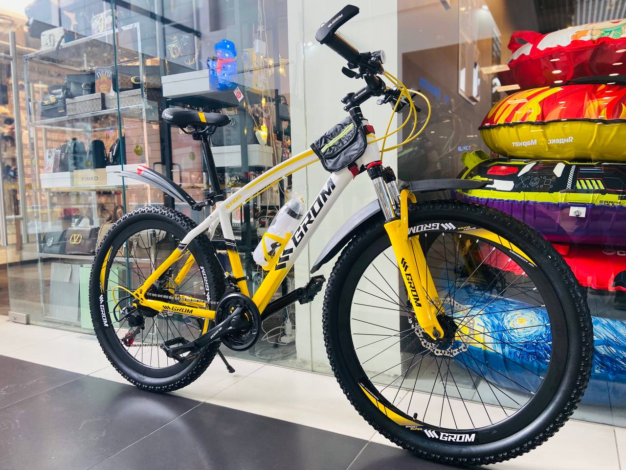 Велосипед горный скоростной GROM GT100 26'' желтый/белый - GROM