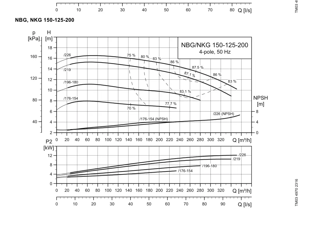 График работы насоса NBE 125-200/176-154 EUP S1-A-F2-A-E-BQQE
