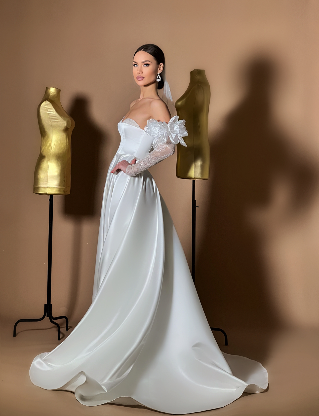 The Sophia Strapless Lace Corset Ballgown – Satin Wedding Dress with Exposed Boning & Basqued Waist main image 0