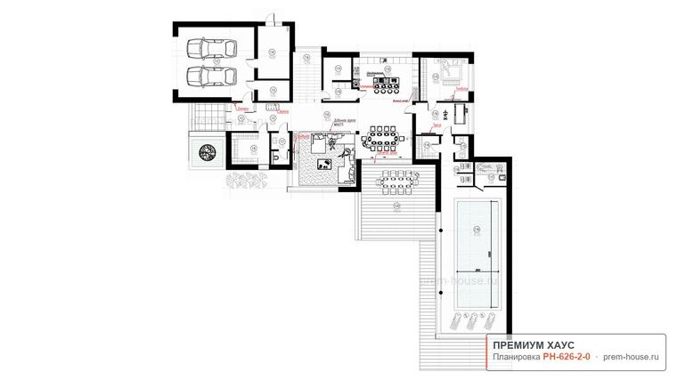 Планировка 1 этажа дома Райт КП-626, 626 м²— Премиум Хаус