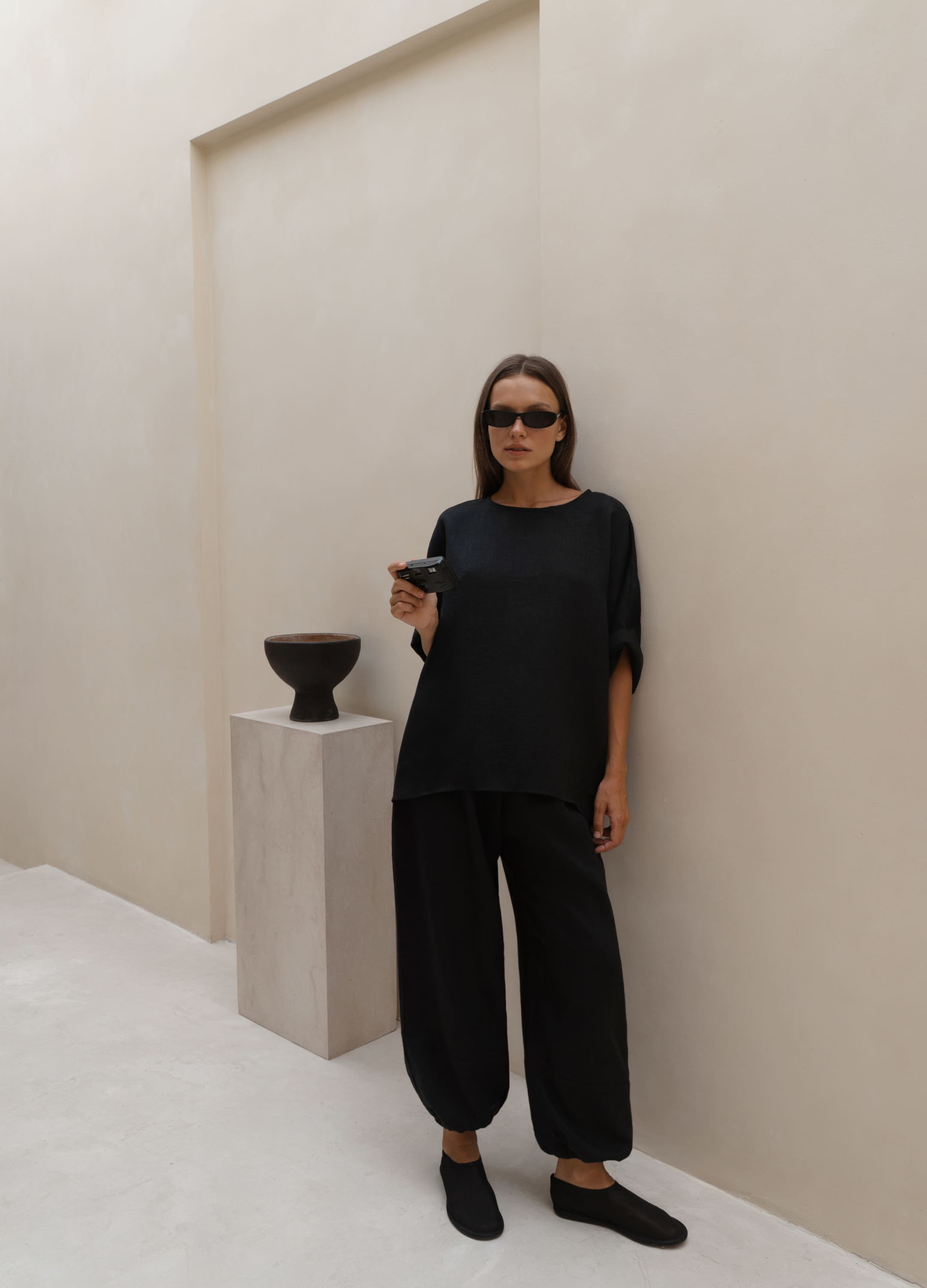 

Льняной костюм Uluwatu: футболка + шаровары - Чёрный, Black;чёрный