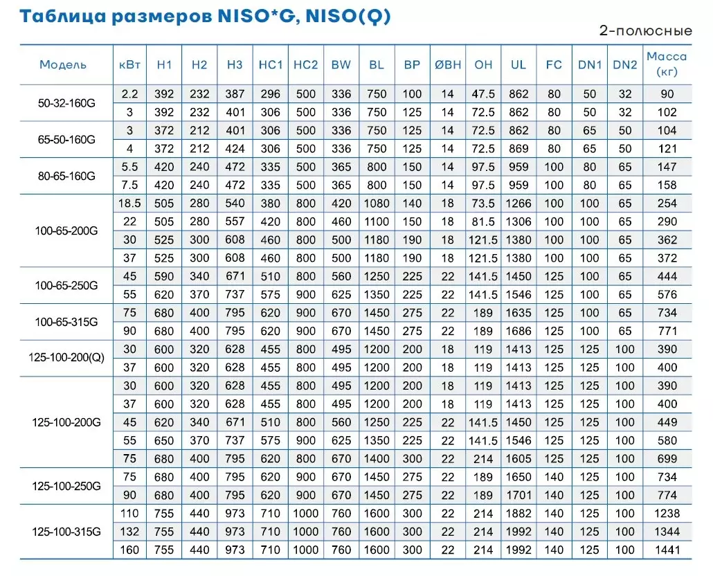 Таблица размеров или дополнительный чертеж CNP NISO100-65-200G/30SWFZ