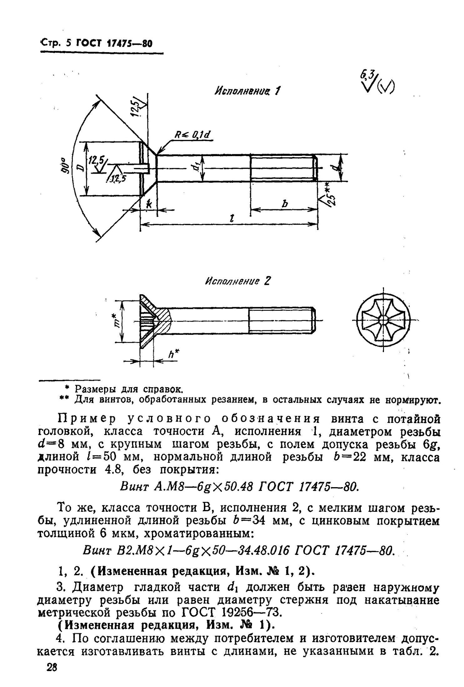 Чертеж винт 17475 80