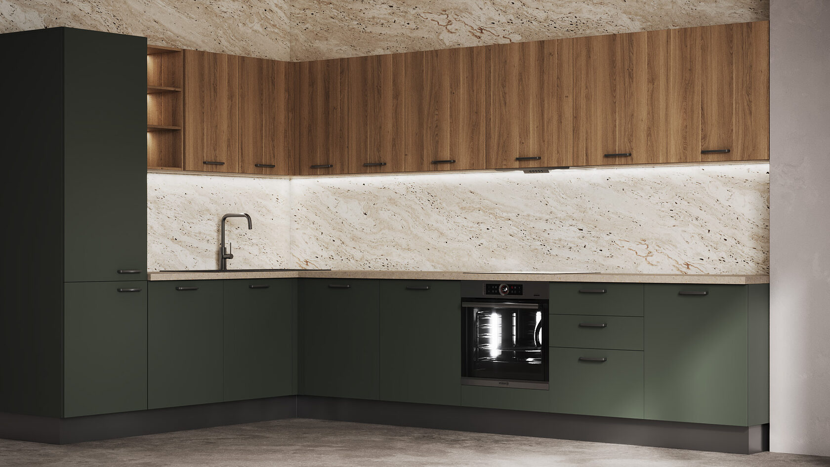 Заказать угловую кухню «Юни» Зеленый камень от Командор в современном ...