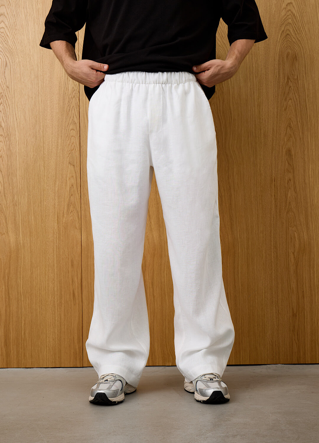 

Мужские брюки на резинке изо льна - Белые, White;белый