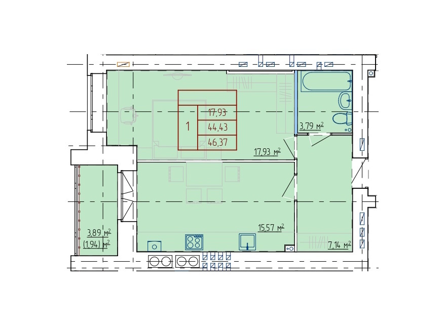Планировка 1-комн. 4