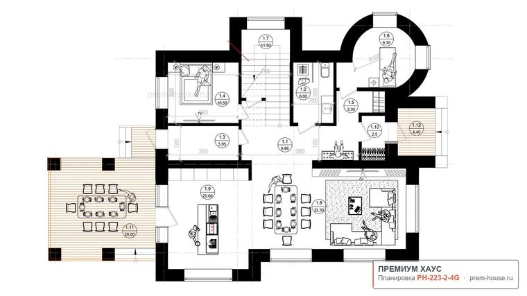 Планировка 1 этажа дома Готика P200, 223 м²— Премиум Хаус