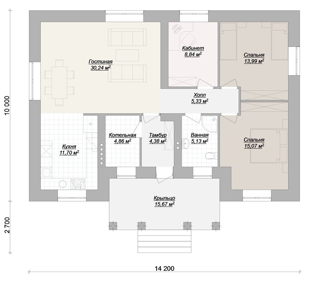 три спальни и кухня гостиная планировка дома
