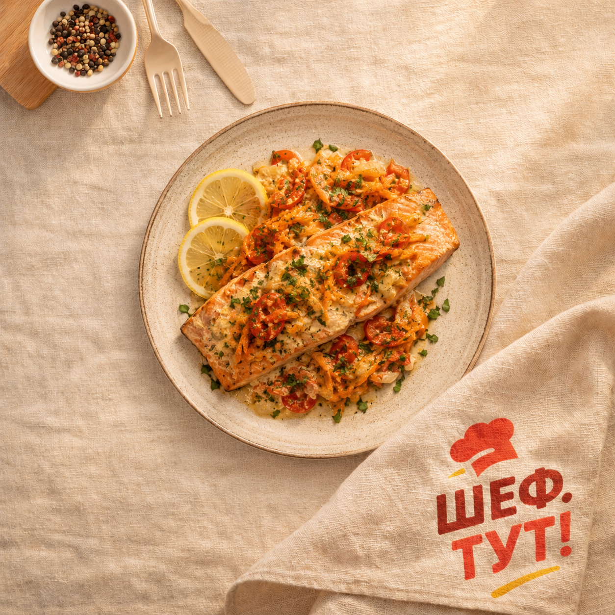 Горбуша под овощами