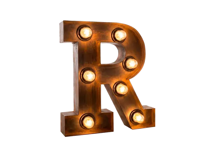 Объёмная буква «R» с&nbsp;лампами накаливания