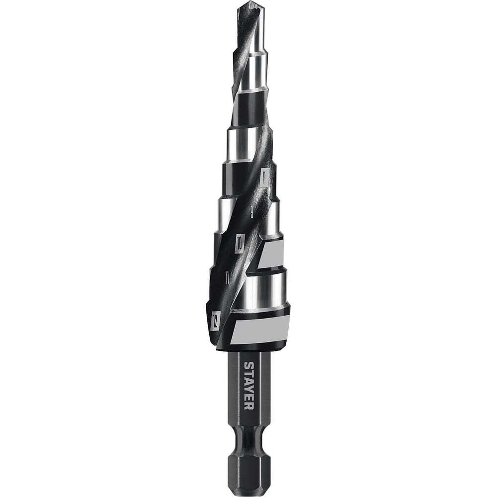 Сверло ступенчатое, Pro-Max 4-12мм, 9 ступеней, винтовая спираль, STAYER