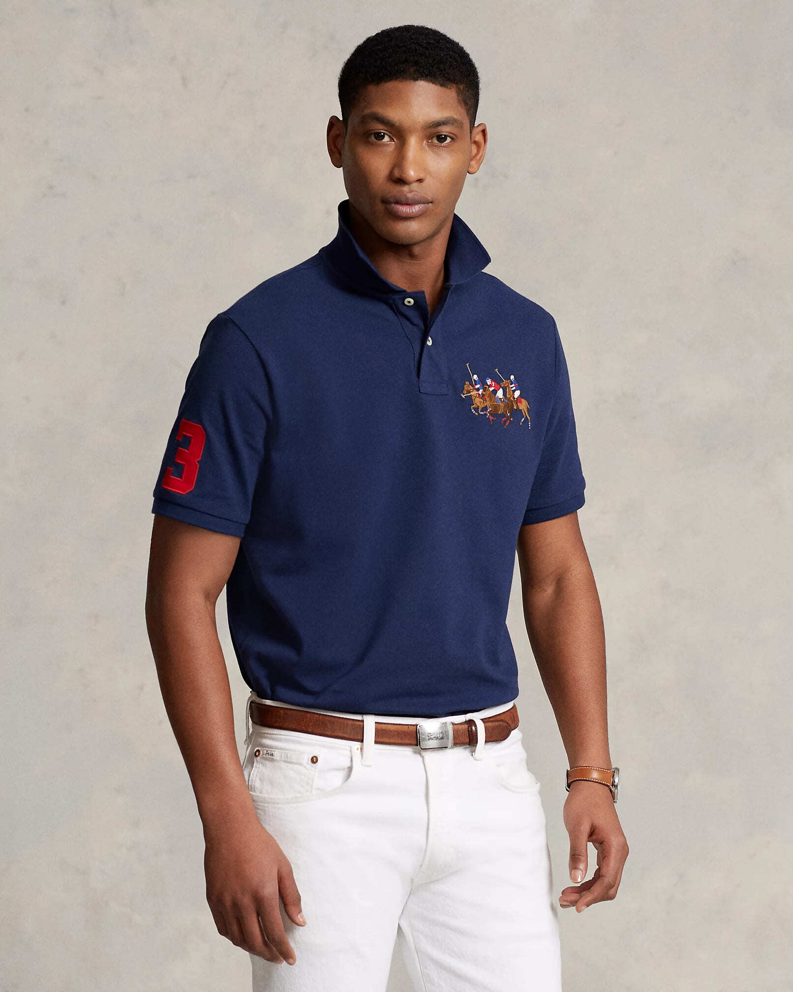 Рубашка поло Classic Fit Triple-Pony Mesh Polo Shirt - Navy