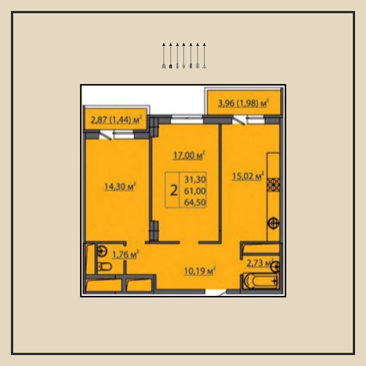 2-комнатная квартира, 61 м², ЖК Счастье · Петра Метальникова