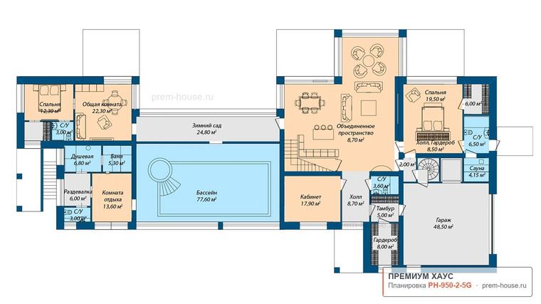 Планировка 1 этажа дома Современный дом с плоской кровлей Лисий Нос, 950 м² — Премиум Хаус