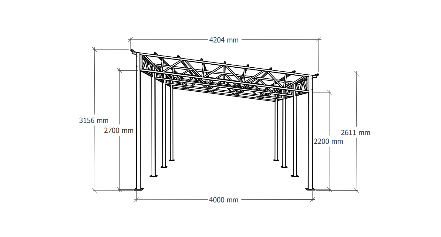 Сборно-разборный каркас навеса на болтовых соединениях односкатный 4,2х6м