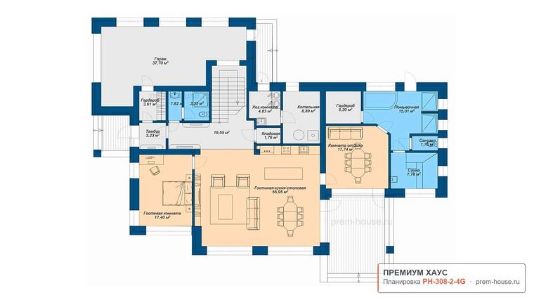 Планировка 1 этажа дома Дом 315м2 2 этажа фахверк с гаражом, 308 м²— Премиум Хаус