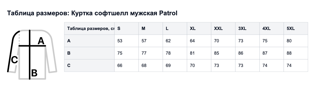 Таблица размеров