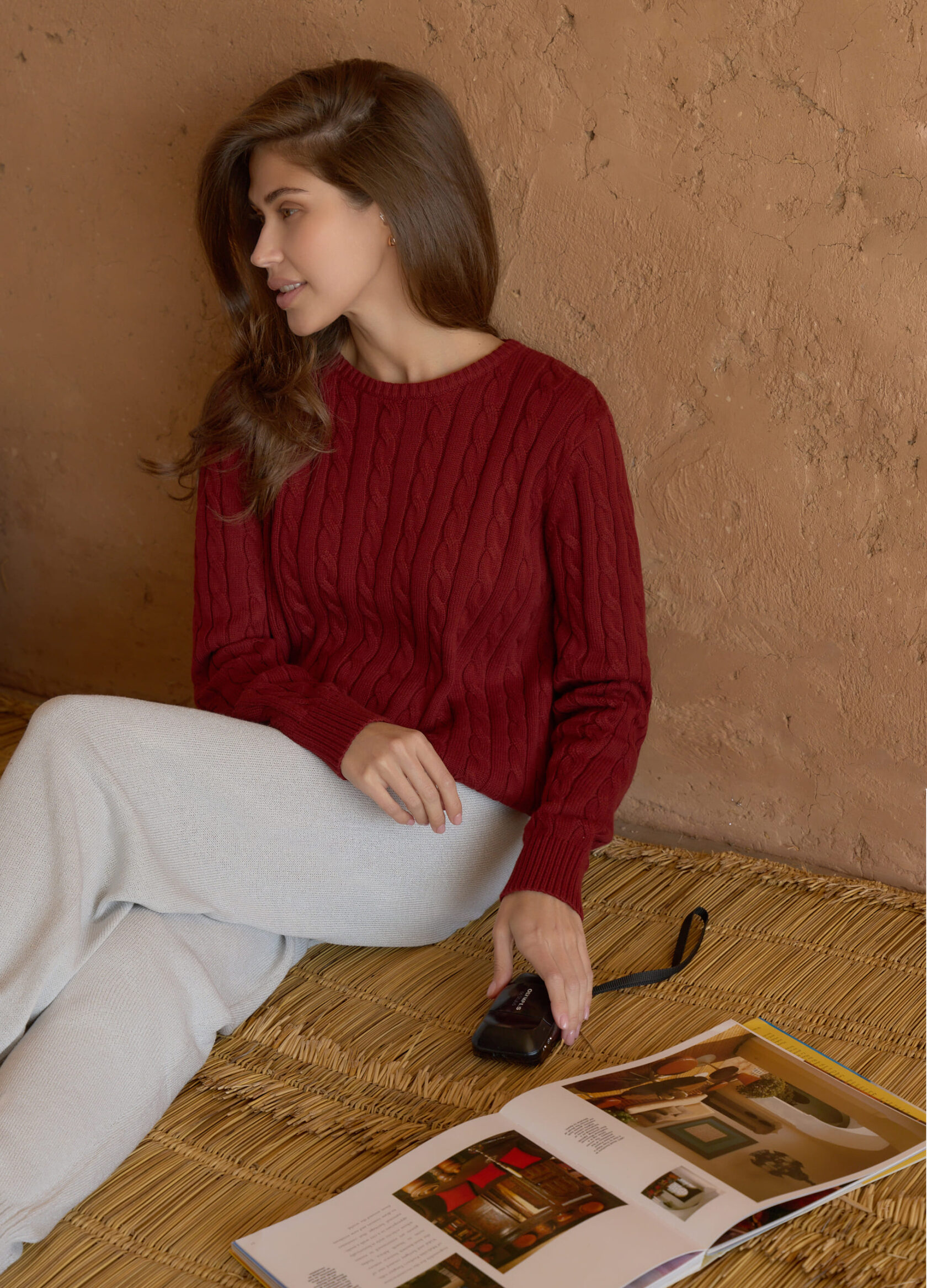 

Джемпер с косами Timeless из мерсеризованного хлопка - Красный, Red wood;красный