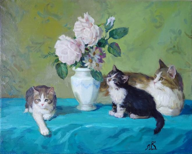 Картина «Коты и розы - 40х50 см» - Новосадюк Святослав