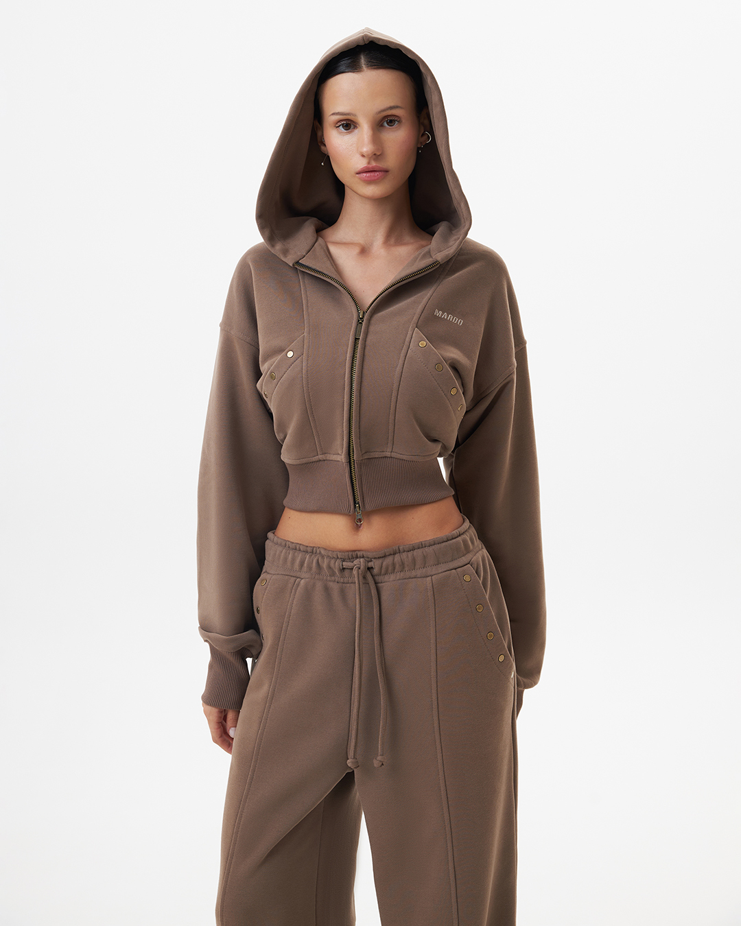 ★ PRENDA★ BALLET RIBBON ACID WASH CROP HOODIE BROWN PRTFS Crop Hoodie – Burlesque Brew Coffee