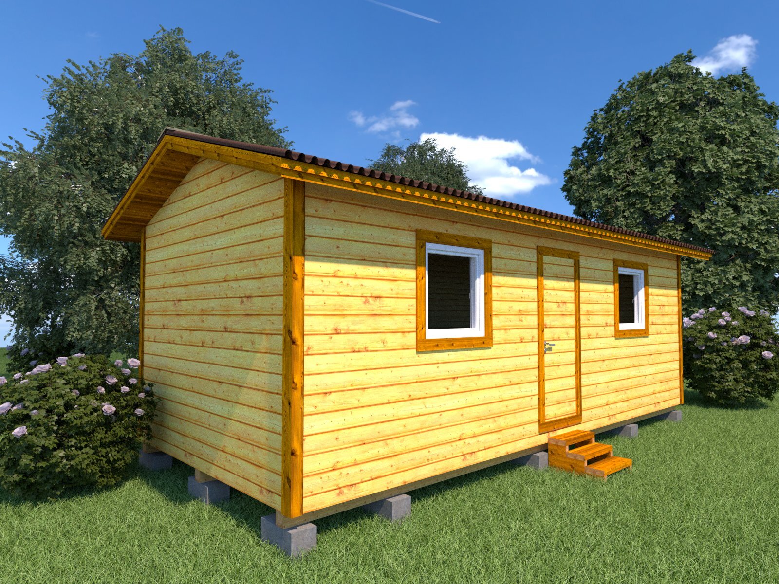 Бытовка классическая деревянная 7х3 с двускатной крышей