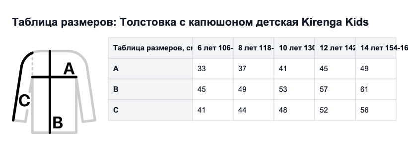 Таблица размеров