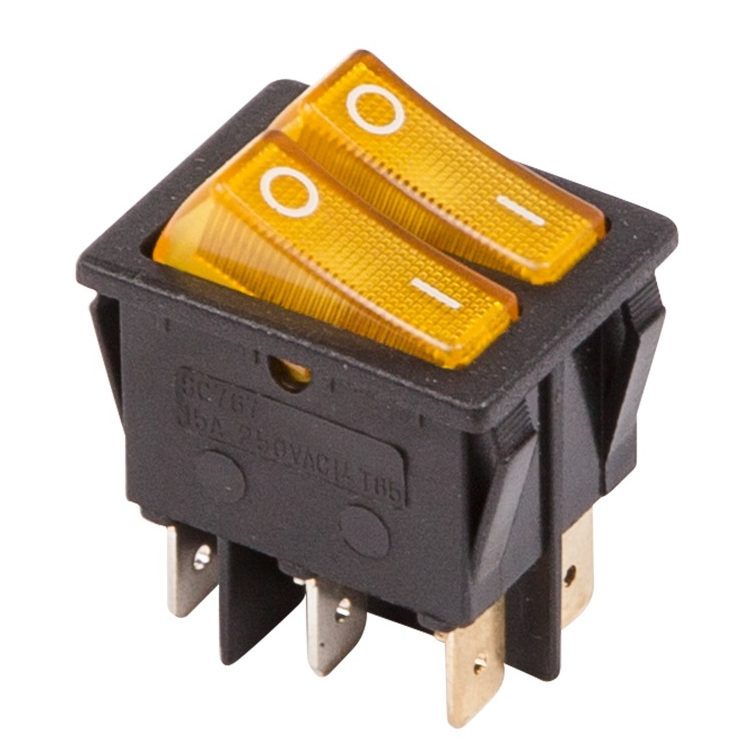 Выключатель клавишный 250V 15А (6с) ON-OFF зеленый с подсветкой ДВОЙНОЙ ...