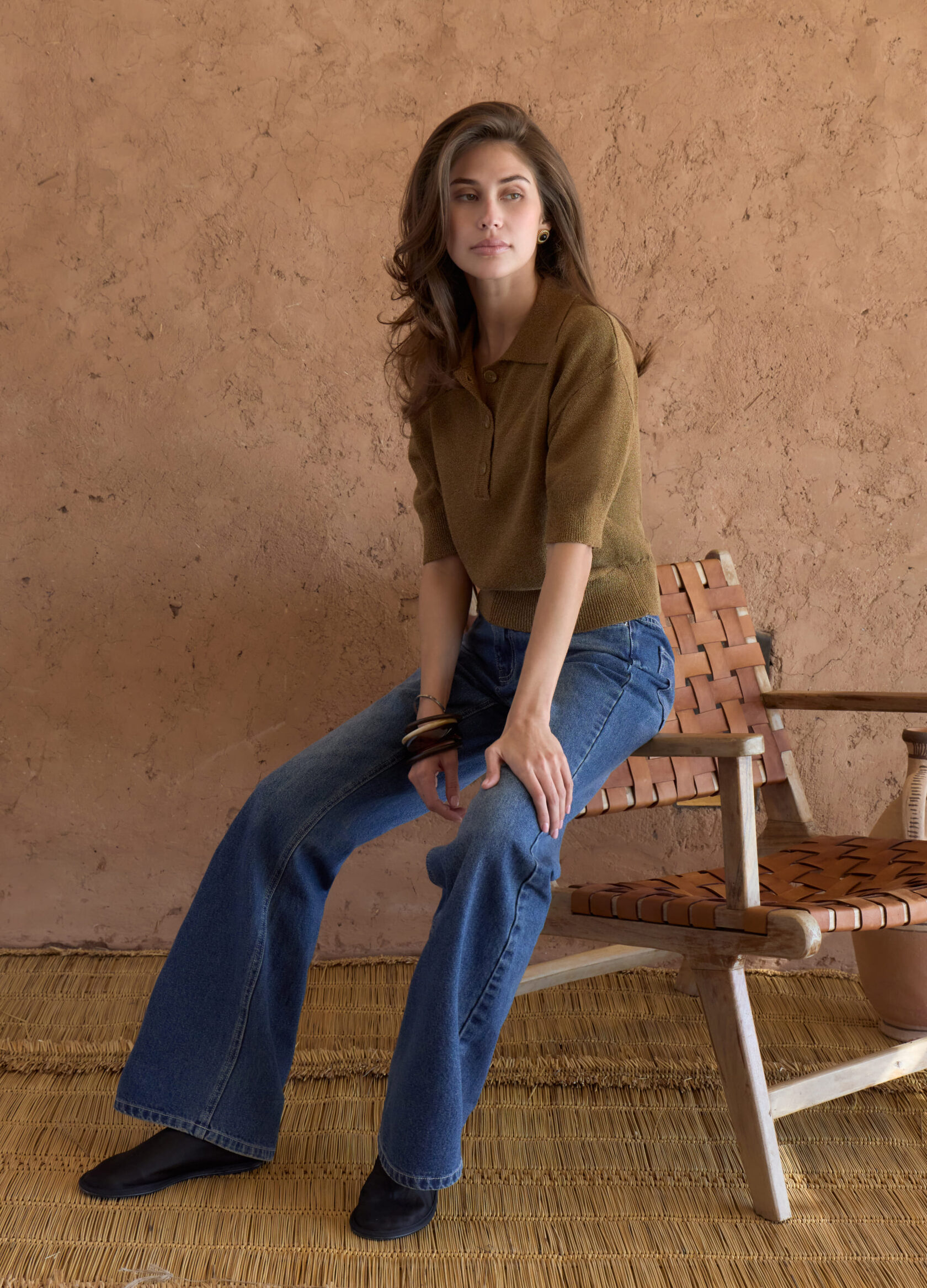 

Льняной джемпер-поло - Золотой, Golden;золотой