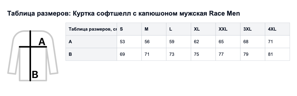 Таблица размеров